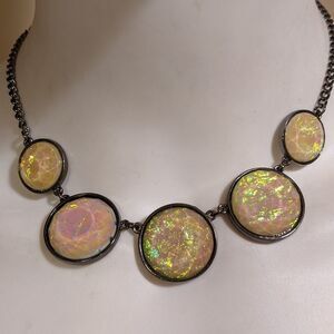 Vintage peach irredecant multi color statement piece necklace